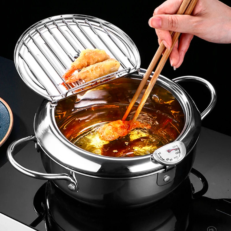 

2.2L/3.2L Household Tempura Fryer Mini Stainless Steel Fryer with Thermometer Induction Cooker Gas Stove Applicable