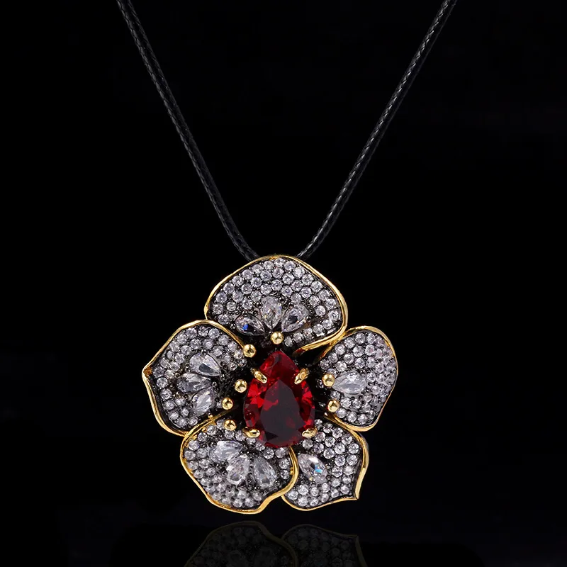 Luxurious All-Match With Full Colorful Zircon Flowers Pendant Necklace 925 Sterling Silver Wedding Party Jewelry Gift