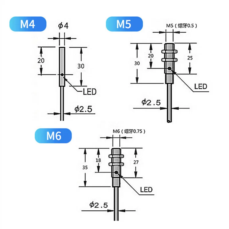 IP65 M4 M5 M6 1mm Stainless Steel Inductive Proximity Sensor Switch LJ4A3 LJ5A3 LJ6A3