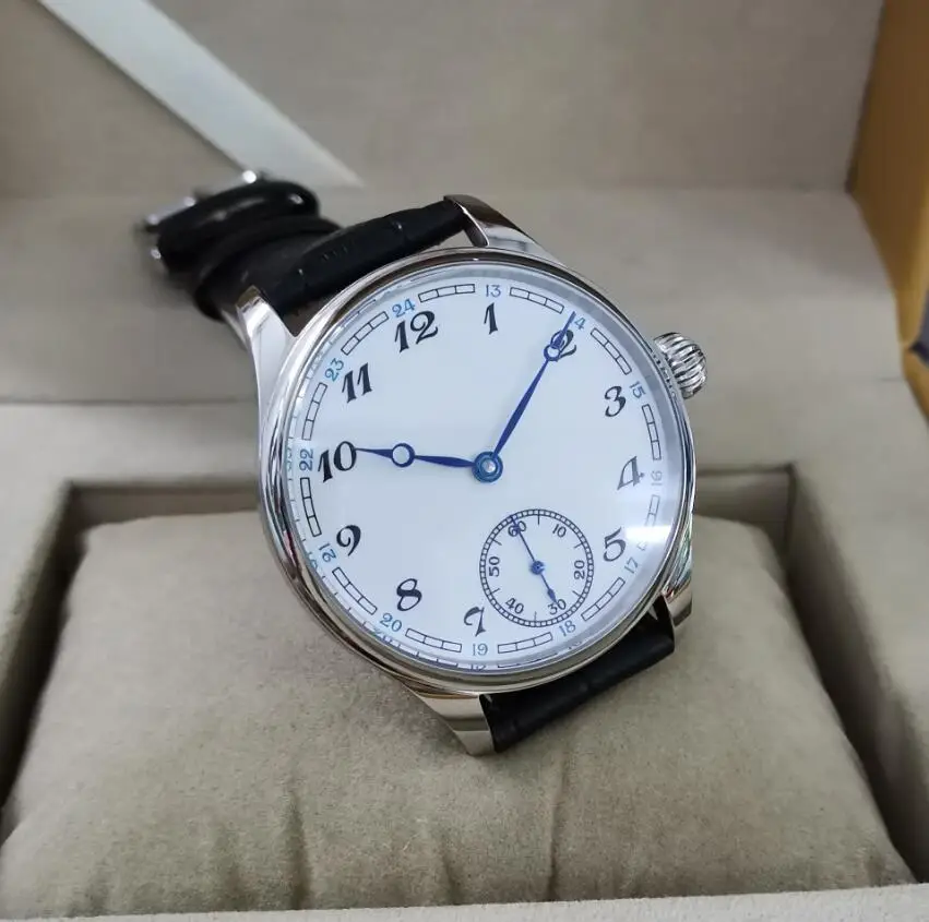 GEERVO No logo 41mm stainless steel Manual mechanical men's Watch White dial blue hand second hand is 6 o'clock ST3621 Movement