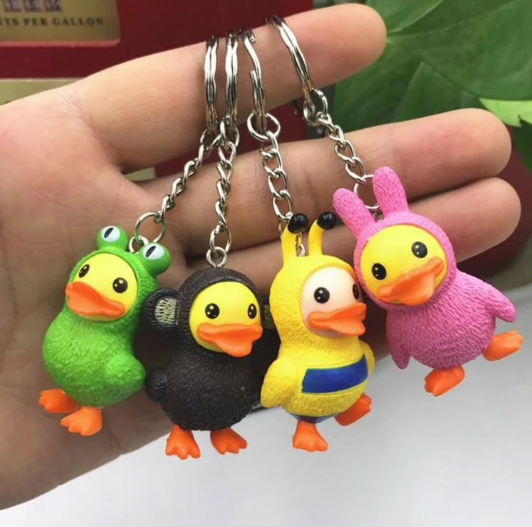 Yellow Mini Duck Keychain Bag Key Chain Pendant Figure Duck Keyring Children Birthday Gift 4 Colors Mix 24pcs/lot High Quality