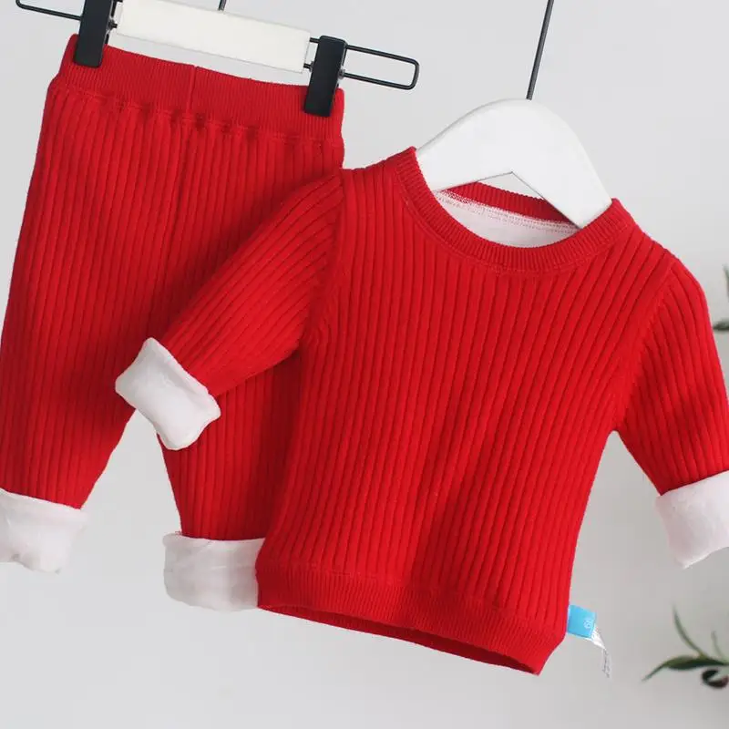 

Children Thermal Underwear Set Autumn Winter Plus Velvet Thickening Boys Girls Home Service Baby Indoor Bottoming Sweater Suit