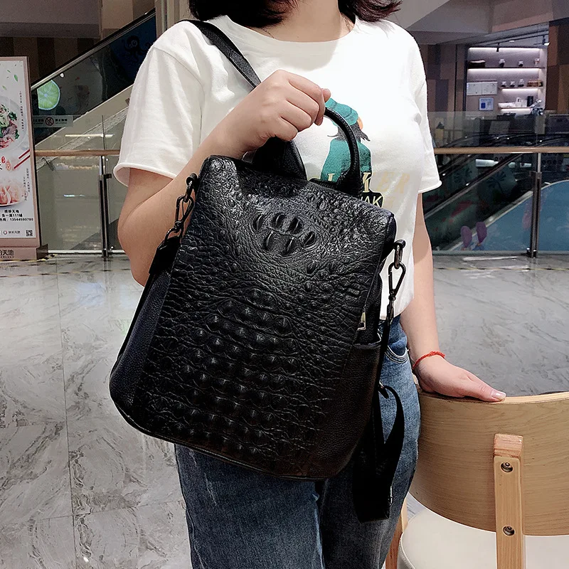 New Fashion 100% Genuine Leather Women Alligator Backpacks Luxury Brand Female Real Natural Leather Lady Girl Student Backpack