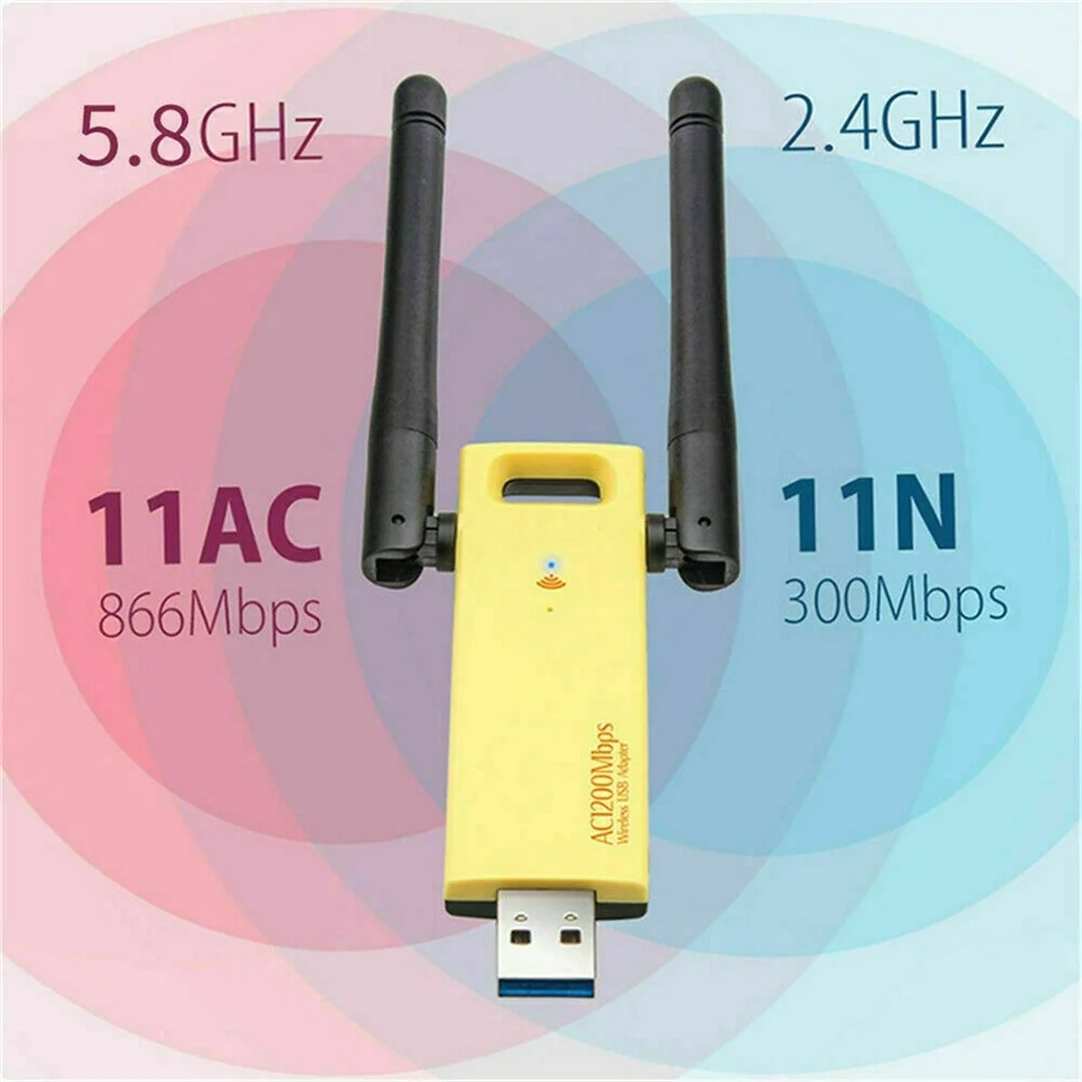 LccKaa 1200Mbps USB 3.0 Wifi Adapter Dual Band 5GHz 2.4Ghz 802.11AC RTL8812 เสาอากาศ Wifi Dongle การ์ดเครือข่ายสําหรับแล็ปท็อปเดสก์ท็อป