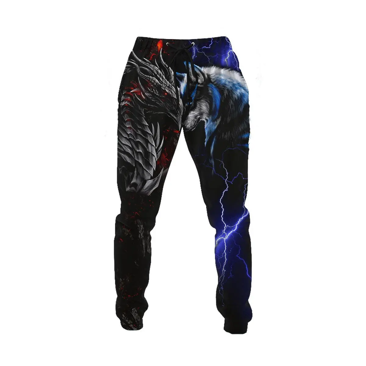 Pantalones Harajuku 3D hombre – Estampado tatuaje lobo y dragón - imagen 4