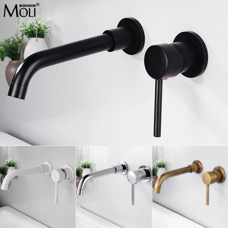 

Bathroom Sink Basin Black Matte Faucet Bath Mixer Tap Wall Mount Brass With Single Handle Hot Cold Water White Rose Gold ML2401