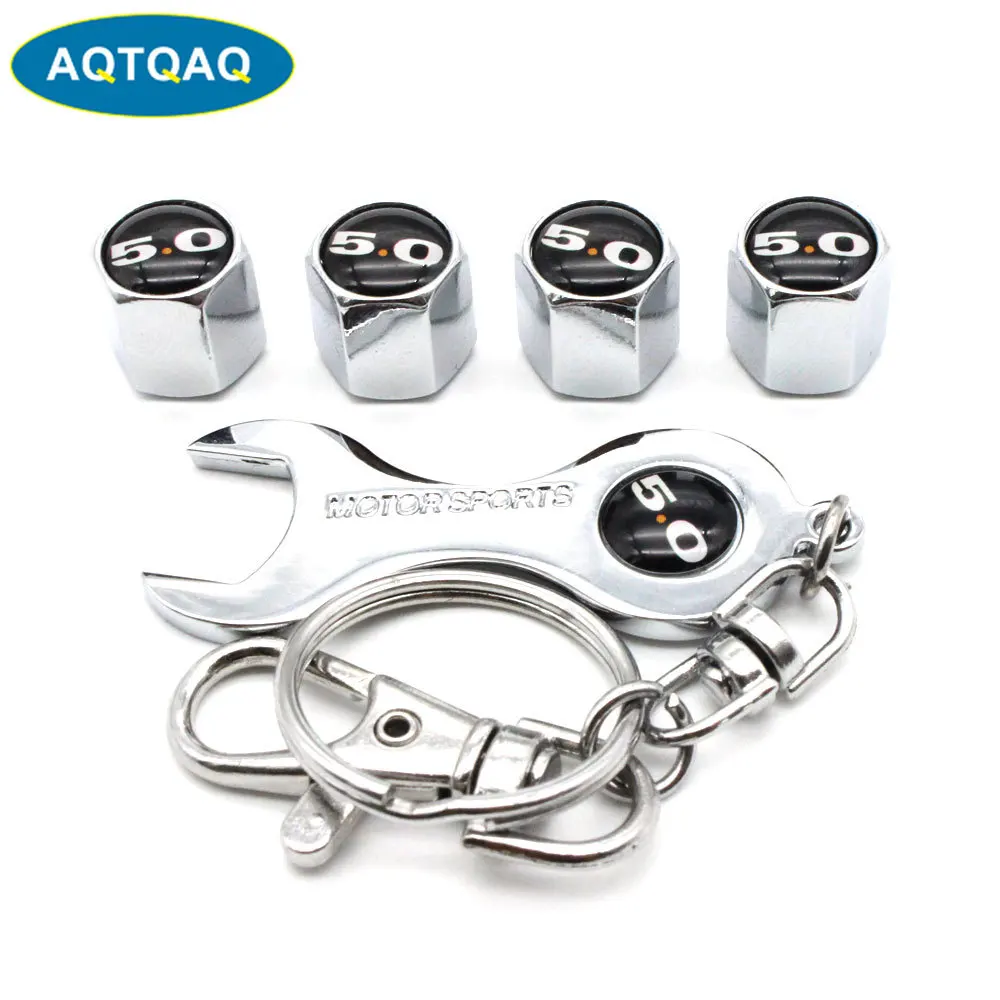 

5Pcs/Set 5.0 Style Anti-theft Emblem Auto Car Wheel Tire Air Valve Caps With Wrench Keychain Zinc Alloy Stem Dust Cover Accessor