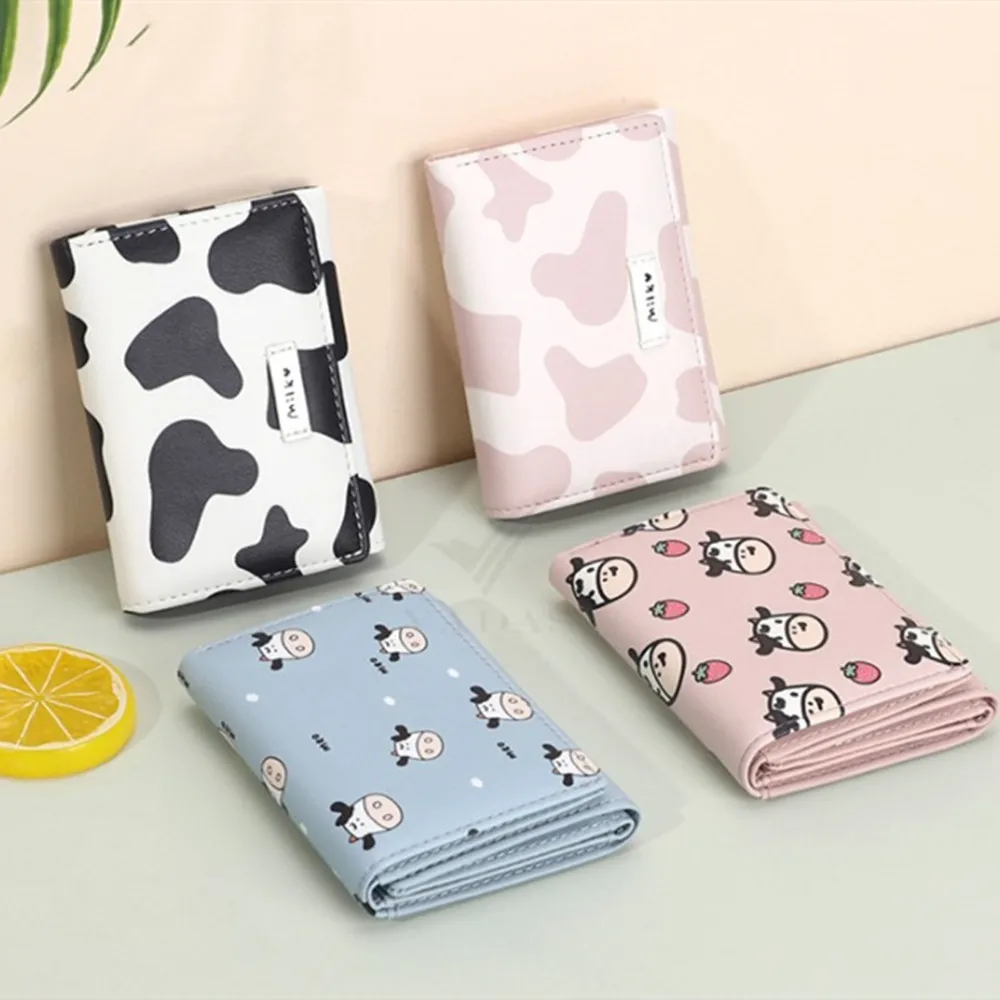 

Women's Wallet Cute Cow Print Girls Coin Purse PU Leather Business Card Holder Tri-fold Short Fold Pouch Female Money Bag Clutch