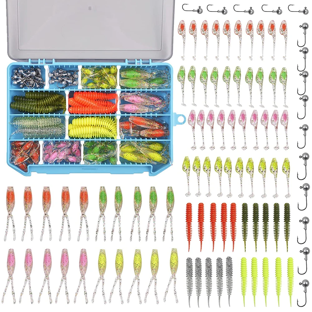 

50/110Pcs Soft Worm Fishing Bait set with lead Jighead fishhooks Artificial Crank bait lure Accessories For Bass Pike Fishing