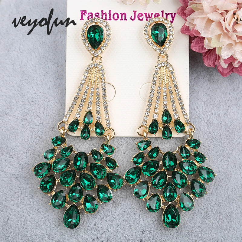 Veyofun-pendientes de gota de diamantes de imitación de cristal hueco Vintage para mujer, Pendientes colgantes de fiesta clásicos, joyería de moda para regalo
