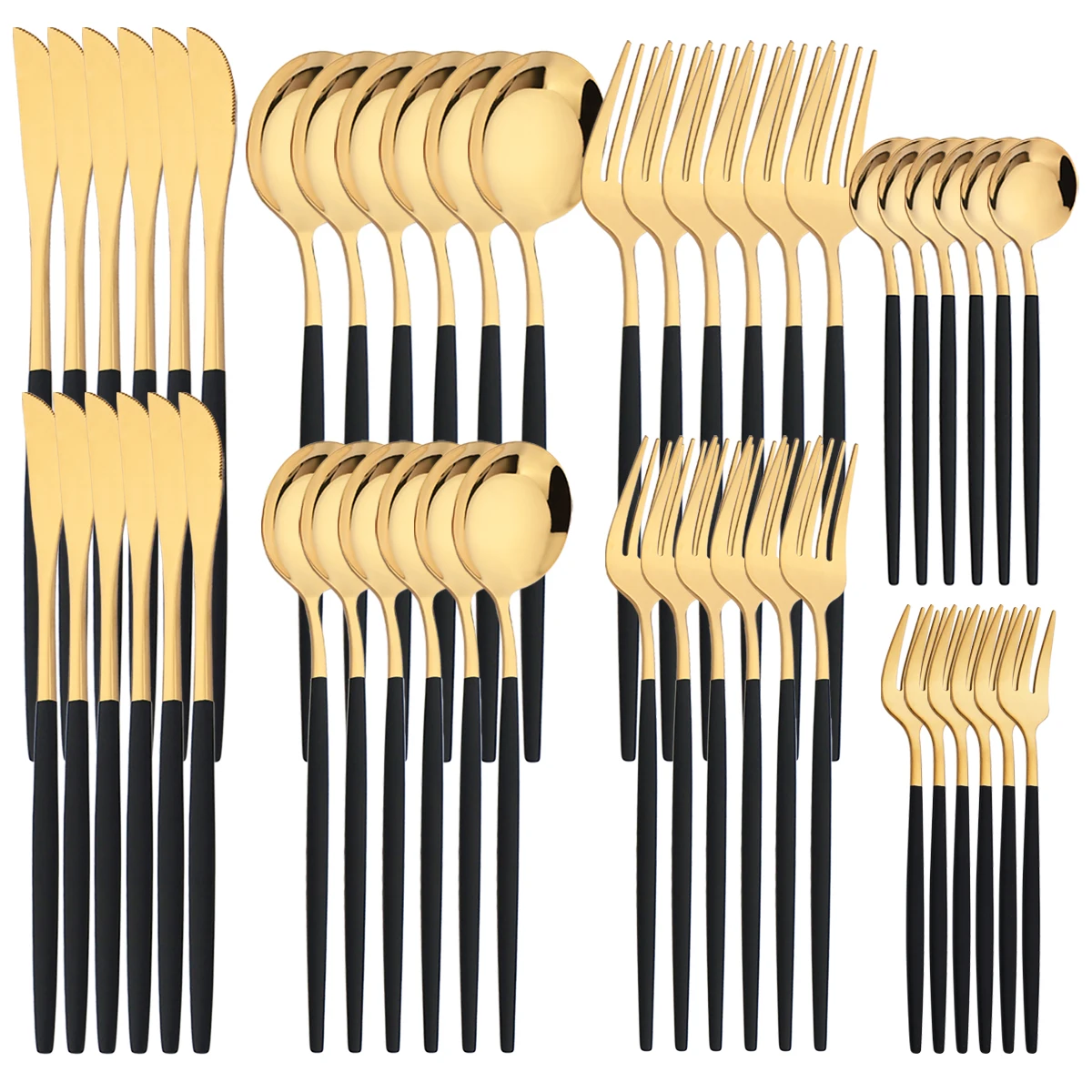 

48pcs Black Gold Dinnerware Cutlery Set Stainless Steel Tableware Dessert Knife Fork Spoons Flatware Western Kitchen Silverware