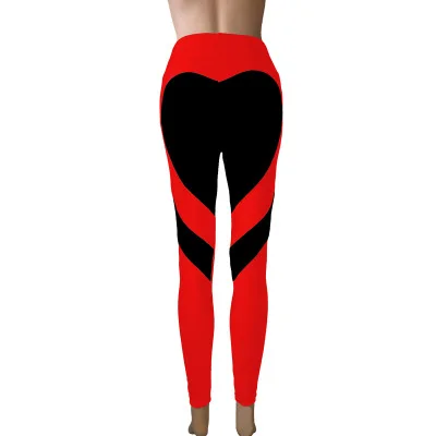 Women Red Heart Printed Leggings Fashion Polyester Ankle-Length Pants High Waist Push Up Sportwear Female Leggings