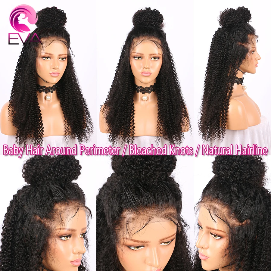 Eva Kinky Curly Lace Front Human Hair Wigs Brazilian 13x6 Lace Front Wig 180% Remy Hair Wig Pre Plucked Bleached Knots For Women