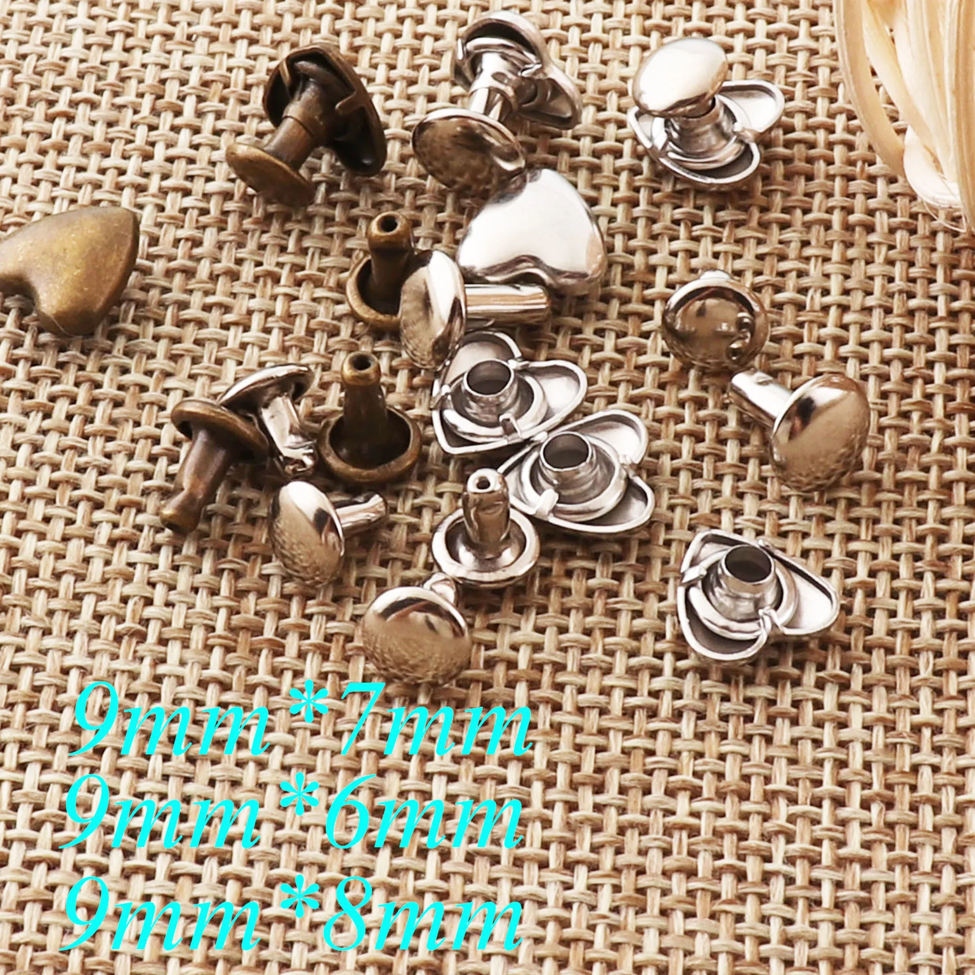 100 PCS Heart Antique Bronze/Silver Double Cap Rivets Studs Leather craft Fastener Snaps Prong purse bag Finding leather rivet