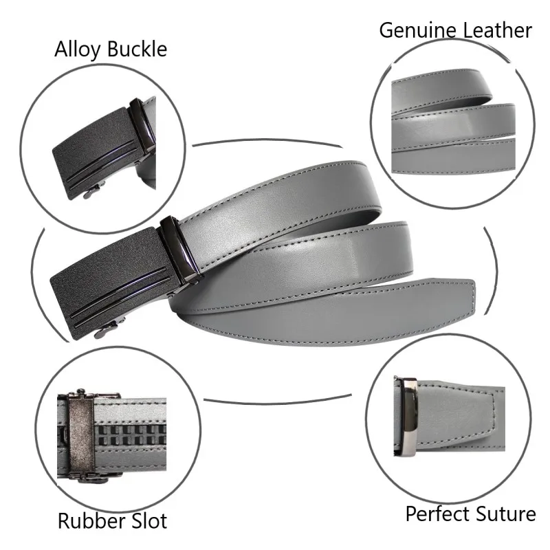 Ceinture en cuir de vache gris à boucle automatique pour homme, marque de luxe populaire, largeur 3.5