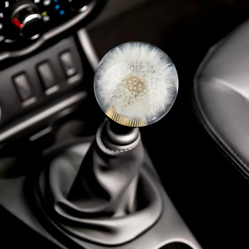 Acrylic Ball Shape Unique Dandelion Flower Transparent Manual Shifter Lever Gear Shift Knob Universal