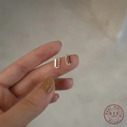 925 Sterling Silver 14K Gold Plated Earrings Micro-Inlaid Zircon Simple Design Geometric Twist Earrings for Women Jewelry