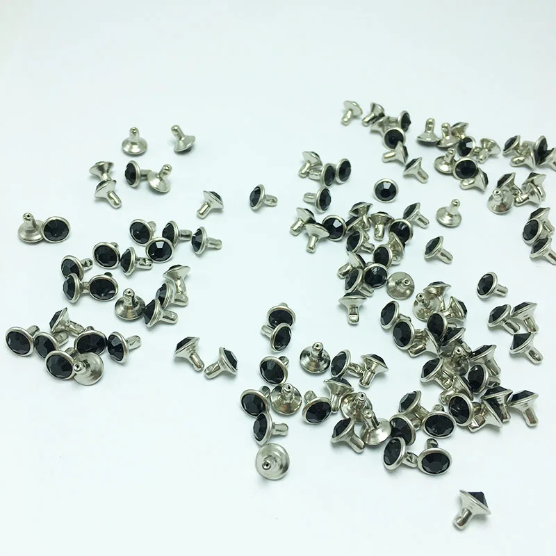 100Sets Crystal AB Black Rhinestone Rivets Diamante Stud DIY Craft Clothing Bag Shoe Decorative Rebite Spikes Glass Drill Button