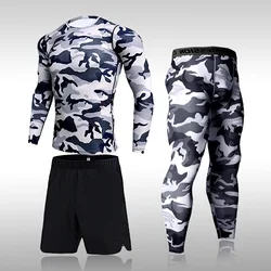 Camouflage à séchage rapide pour hommes, ensembles de course à pied, combinaisons de sport de Compression, collants moulants, vêtements de Gym, Rashguard, Fitness, vêtements de sport pour hommes 2021