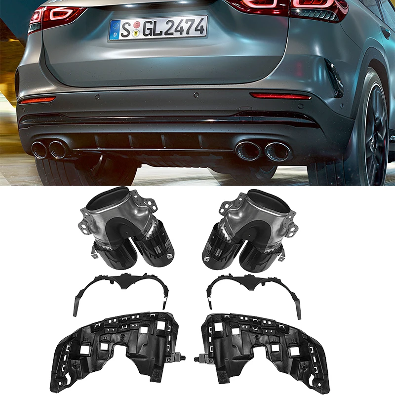 Rear Bumper Turbo Muffler Exhaust Tips Pipe Exits For Mercedes Benz GLA H247 GLA180 GLA200 GLA220 GLA250 GLA45 AMG LINE 2020+