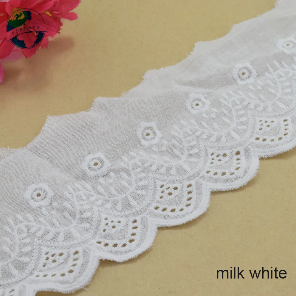 7.5cm wide 100% Cotton embroid lace sewing ribbon guipure trim wedding decoration DIY dolls colthes Accessories lace Badges#4160