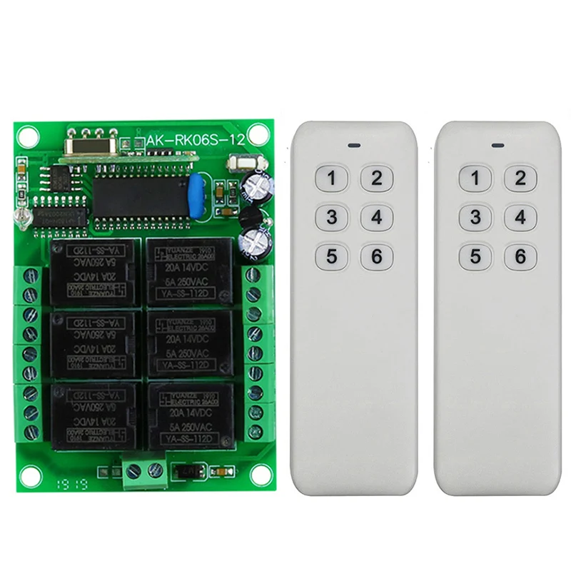 DC12V 6CH 6 CH Wireless Remote Control LED Light Switch Relay Output Radio control RF Transmitter And 315/433 MHz Receiver