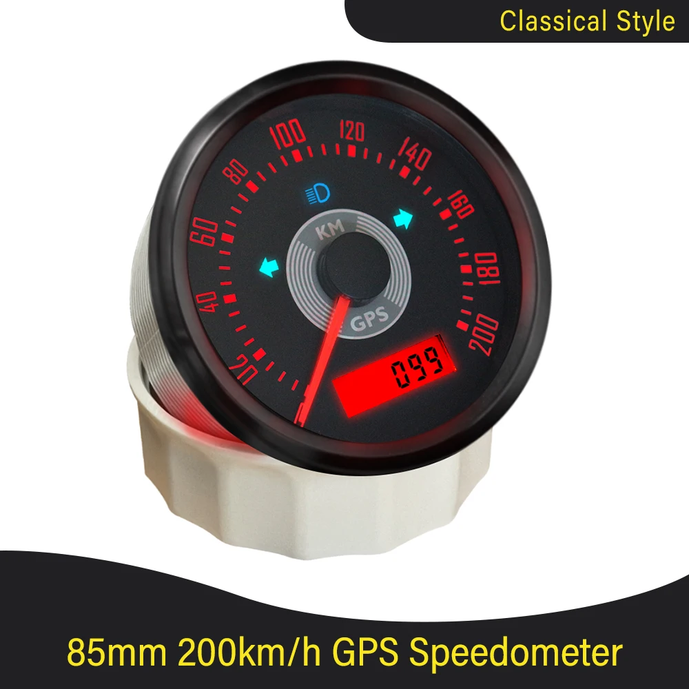 

85mm Classic Auto GPS Speedometer 150MPH 160MPH 160km/h 200km/h Adjustable Odometer with Red Yellow Adjustable Backlight 12V 24V