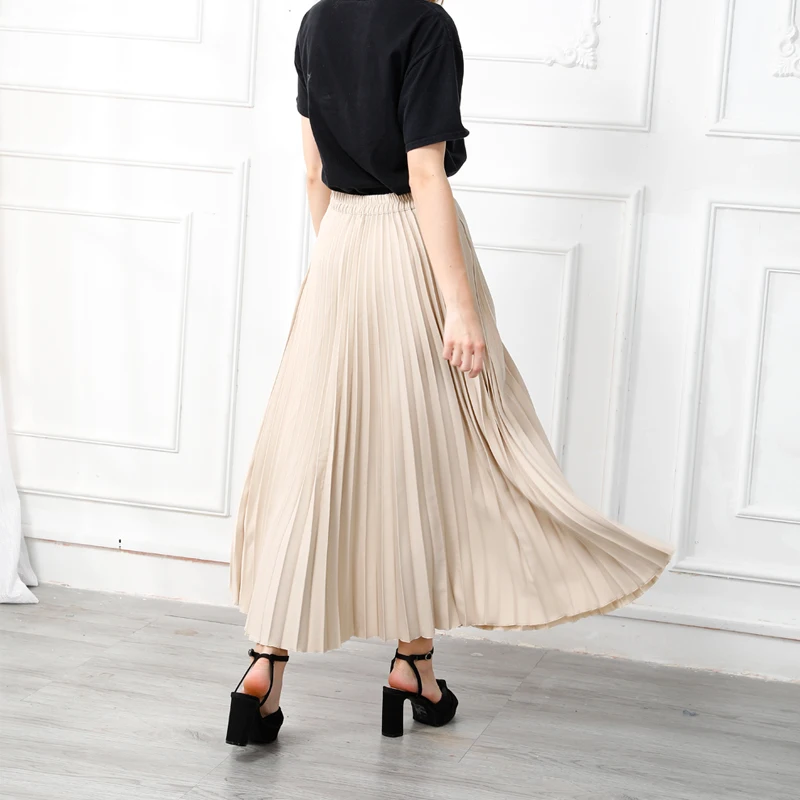 Women\'s High-Quality Pleated Skirt with Chiffon Liner High Waist Side Zipper Twill Long Skirts For Women 2024 Autumn SK946