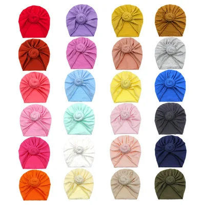 24 farben Infant Stirnbänder Einfarbig Baumwolle Knoten Turban Headwear Für Mädchen Spandx Stretchy Beanie Hut Baby Haar Zubehör
