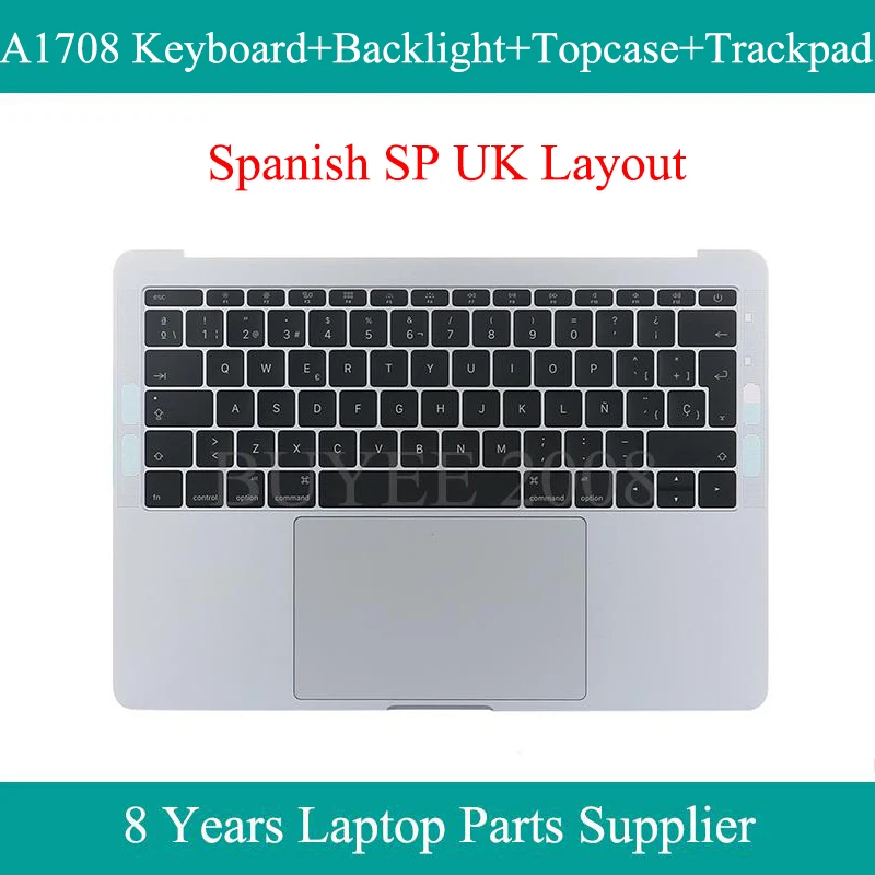 Laptop Palm Rest SP EU A1708 Keyboard For Macbook Pro A1708 Spanish Keyboard Backlight Topcase Touchpad Trackpad Grey Silver