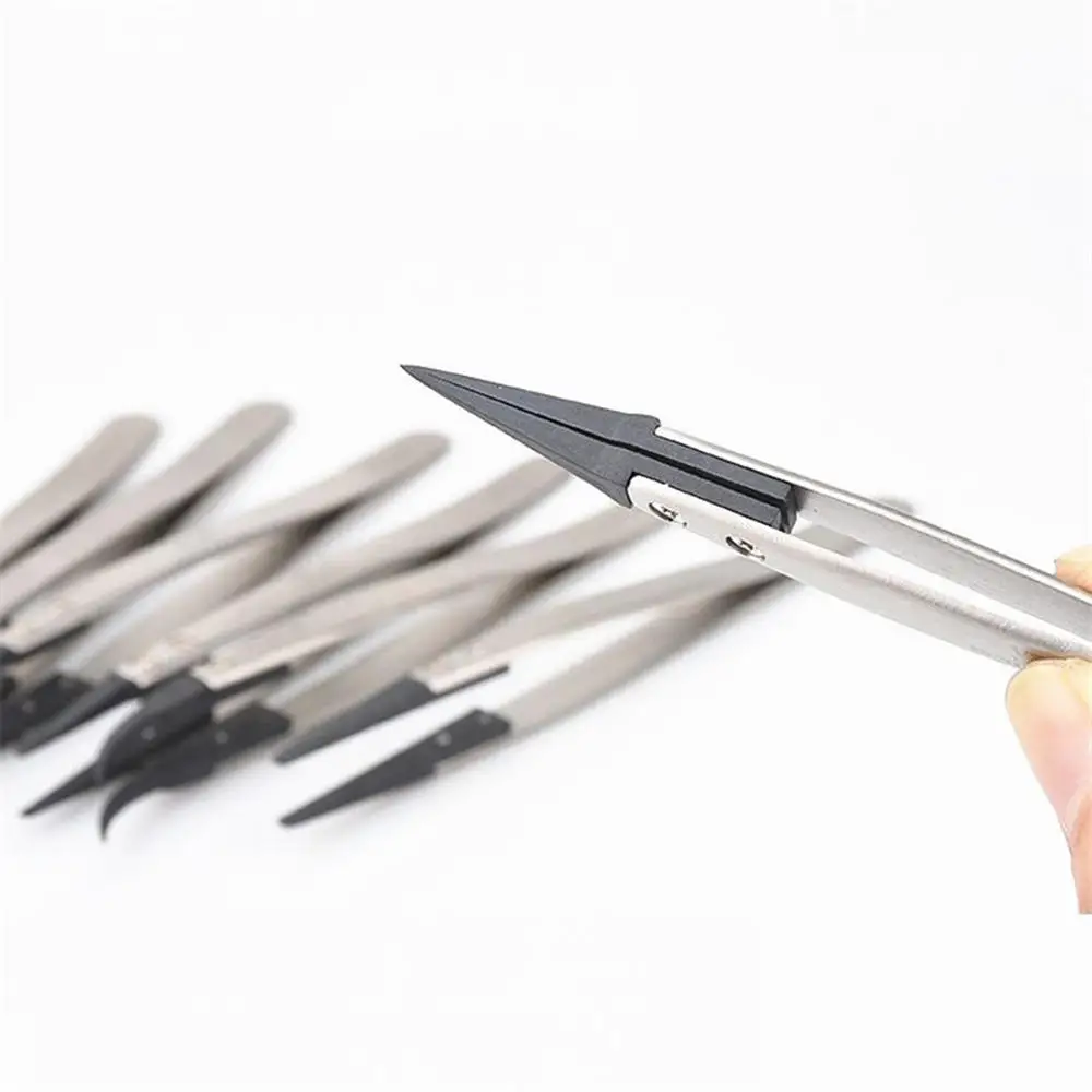 1pcs High Quality ESD Anti-Static Tweezers With Replaceable Tips Full Stainless Steel Body Carbon Fiber Conductive Plastic