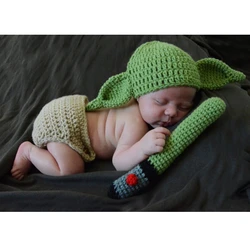 D7YD Baby Photo Props For Yoda Master Wool Knitted Children Photo Clothing Hat Cosplay Dress Wool Hat Photo Decoration