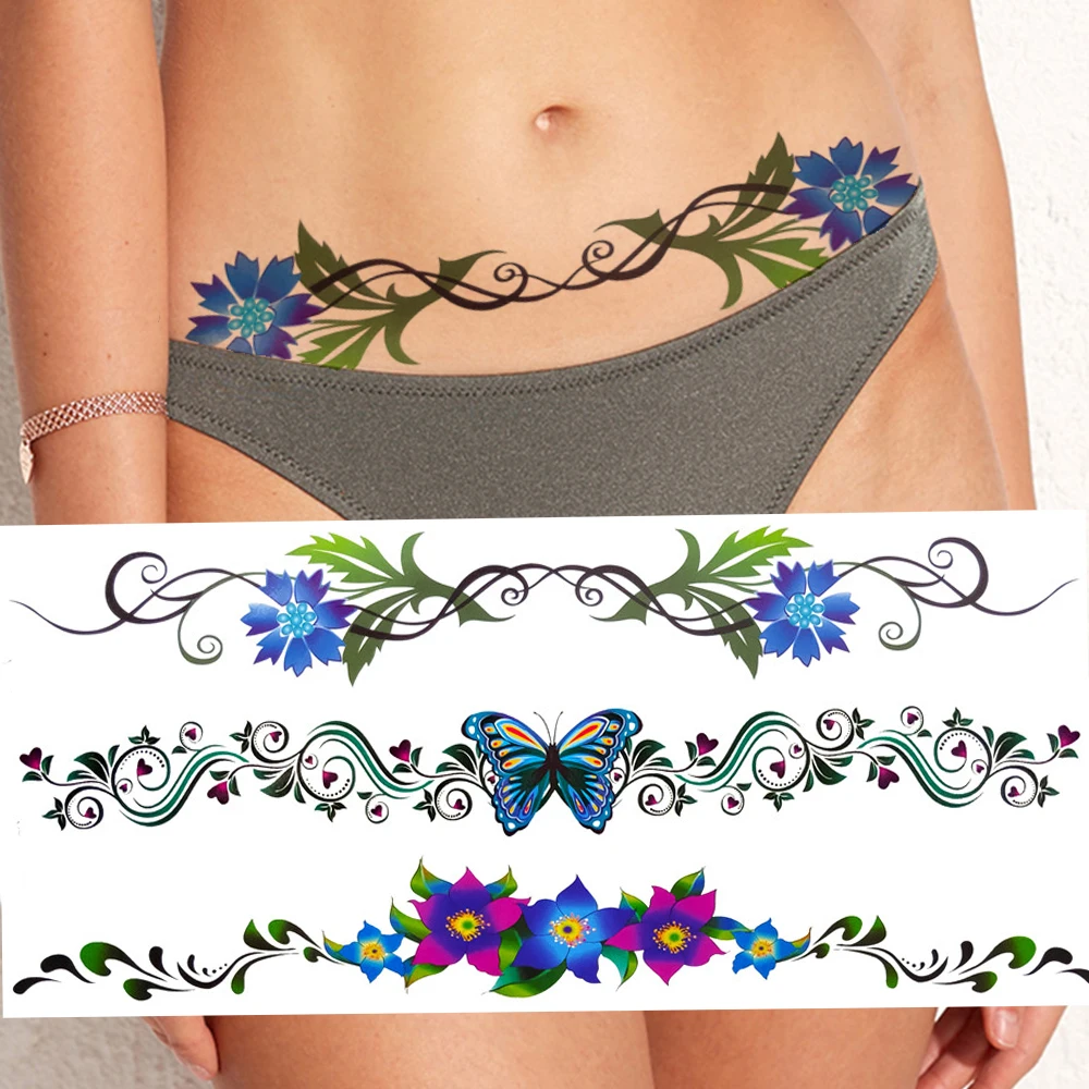 Disposable Thorns Vine Temporary Tattoos Sticker For Women High Quality Fake Tattoo Sexy Body Art Waist Tatoo Large Decoration