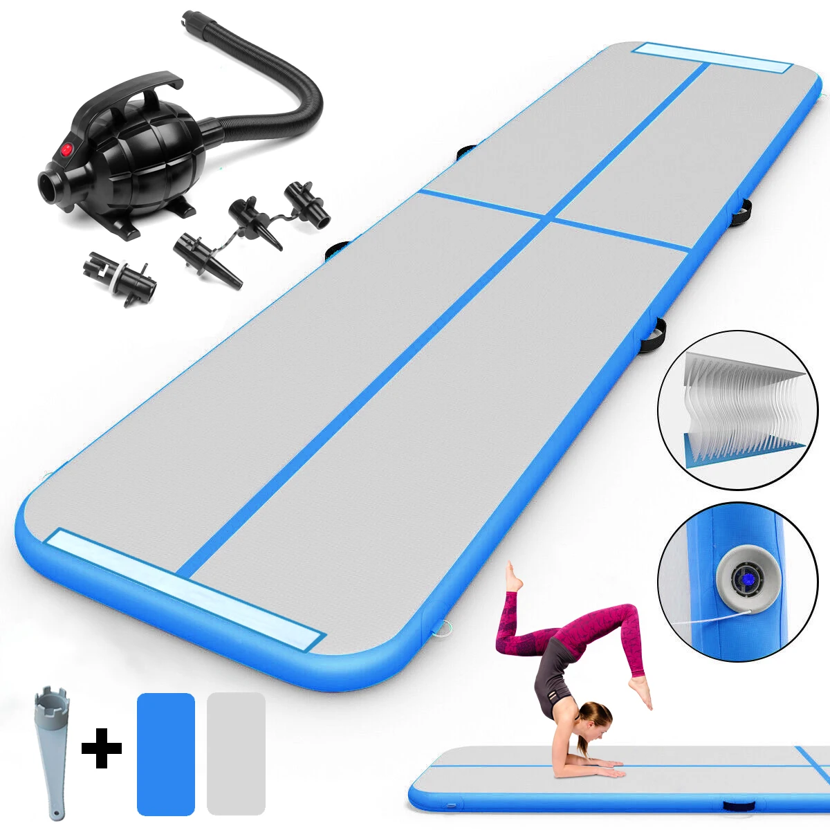 Free Pump Gymnastics On Sale Big Size 10m Air Track Mat Tumbling Track Floor Bouncing Mat Air Mattress Air Floor