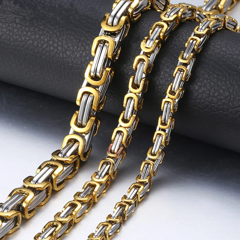 5/6/8/10mm Byzantine Box Chain Necklace Men Male Stainless Steel 22 inch Long Necklace Personalise Jewelry