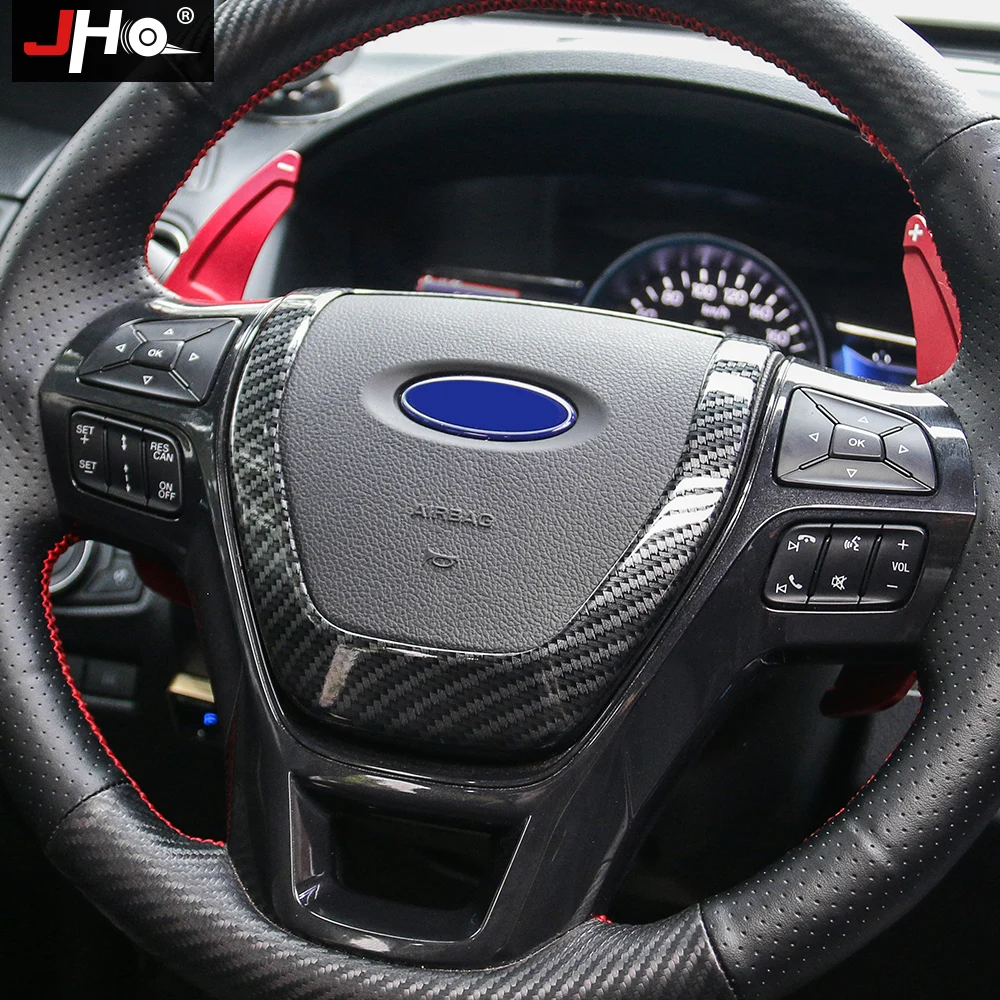 JHO ABS Carbon Grain Steering Wheel Horn Overlay Cover Trim Car Accessories For Ford Explorer 11-2019 2018 2017 2016 2015 2013 2