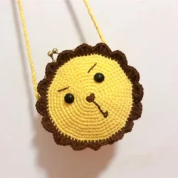 Hand woven sunflower backpack cartoon children's snack bag wool hook woven messenger bag lovely paper towel bag milk cotton bag