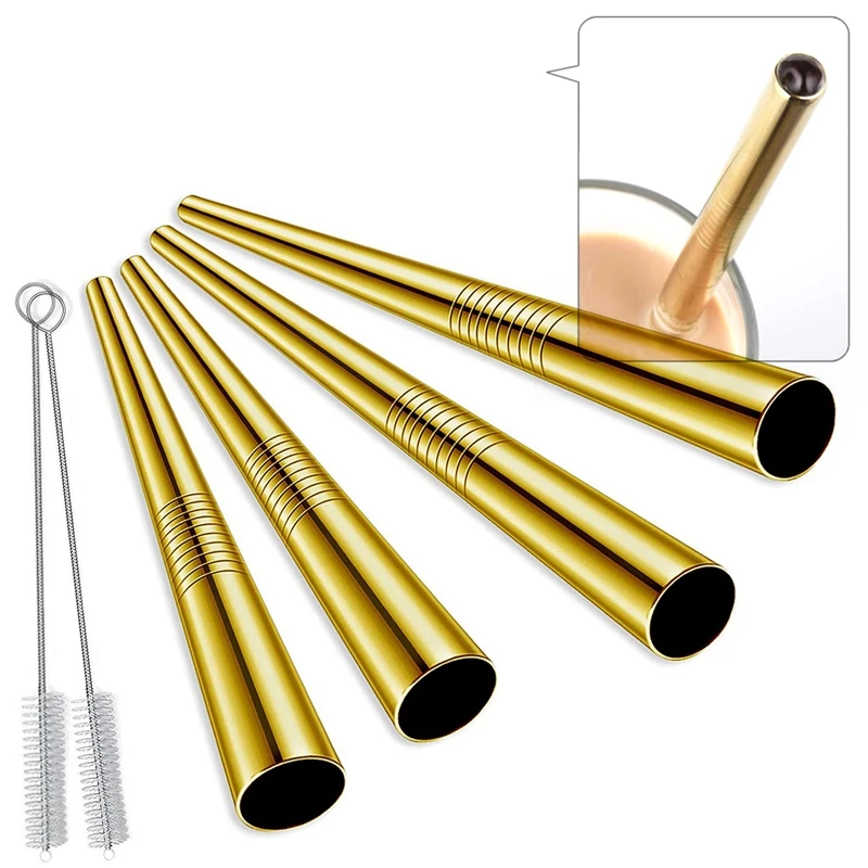 4Pcs 8.5inch Smoothie Straw Reusable Metal Straw 304 Stainless Steel Drinking Straws Set Bar Boba Bubble Tea Milkshake Straws