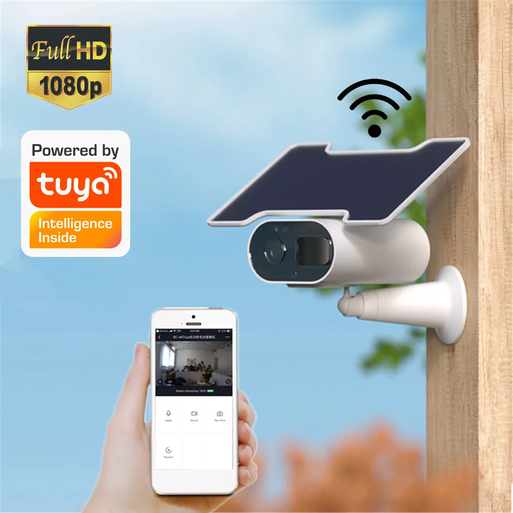 

Battery IP Camera Tuya WiFi Solar Panel 1080P Security IP Camera Battery Powered Night Vision Waterproof Two Way Intercom