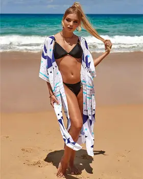Copricostume da bikini, kimono lungo stampato bohémien, cardigan, tunica in chiffon, abbigliamento da spiaggia per donna, costume da bagno 10 best sales kimono di chiffon - №10