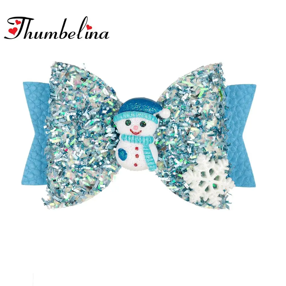 Thumblina 3.5''  Christmas Hair Bows for Girls  with Xmas Snowman Party Hairgrips Christmas Hair Accessories