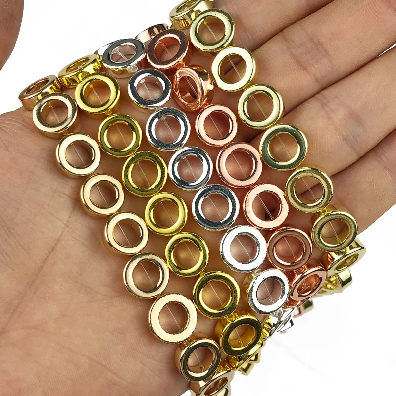 JHNBY Gold Color Round Circle Hematite Natural Stone 12mm 31pcs Spacers Loose Beads For Jewelry Making Diy bracelets Findings