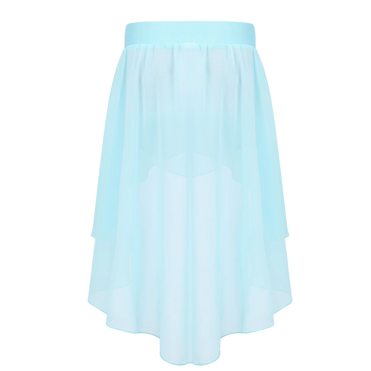 Kids Girls Modern Lyrical Dance Skirt Elastic Waistband High-Low Chiffon Skirt for Jazz Latin Dancing Ballet Skating Performance