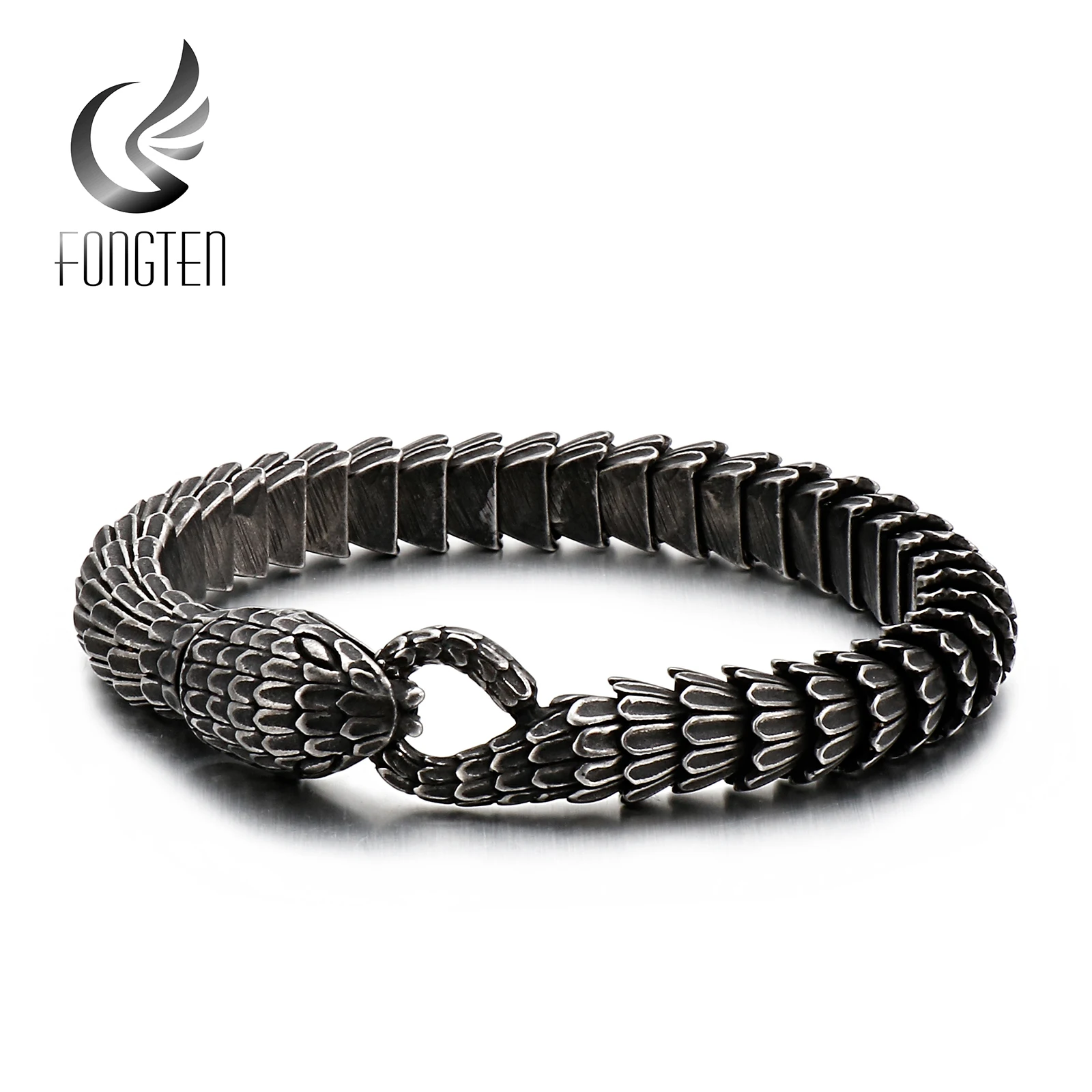 Fongten Snake Chain Men\'s Bracelet Stainless Steel Charm Bracelets For Men Animal Viking Wristband Jewelry Wholesale