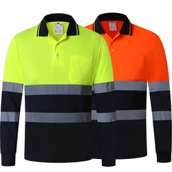 Zweifarbiges langärmliges Sicherheits polos hirt orange gut sichtbares reflektieren des Hemd mit Taschen Hi-Vis-Arbeits hemd