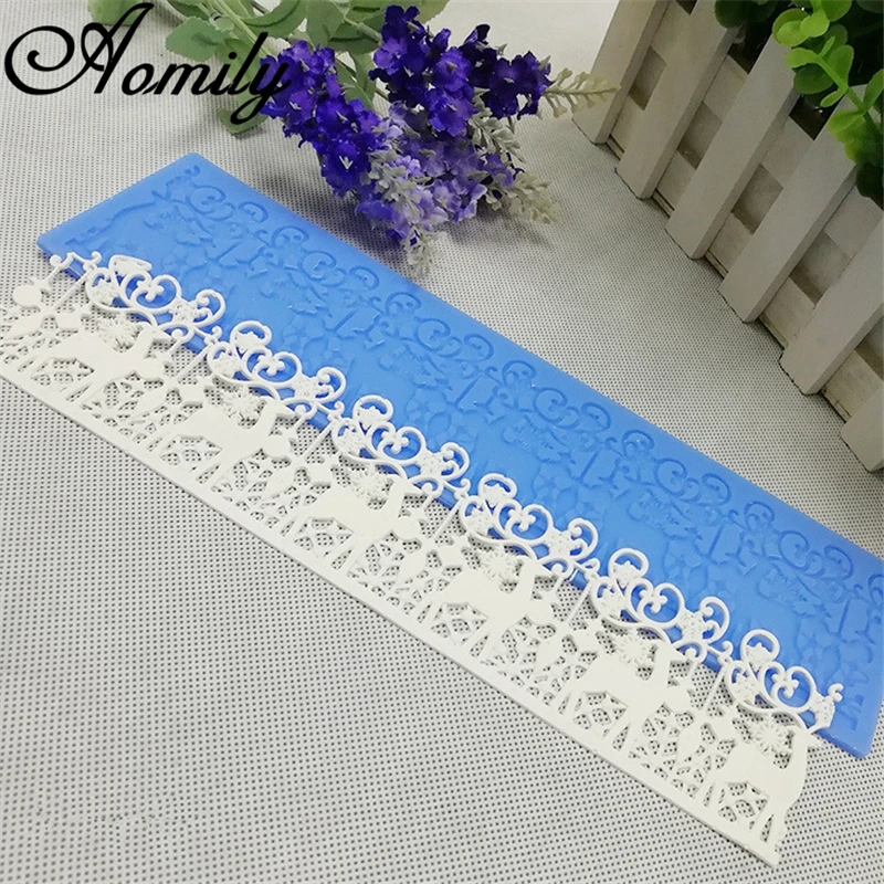 Aomily 26*7cm Snowflake Elk Wedding Cake Silicone Christmas Party Lace Fondant Mold Mousse Sugar Craft Icing Mat Pad Pastry Tool