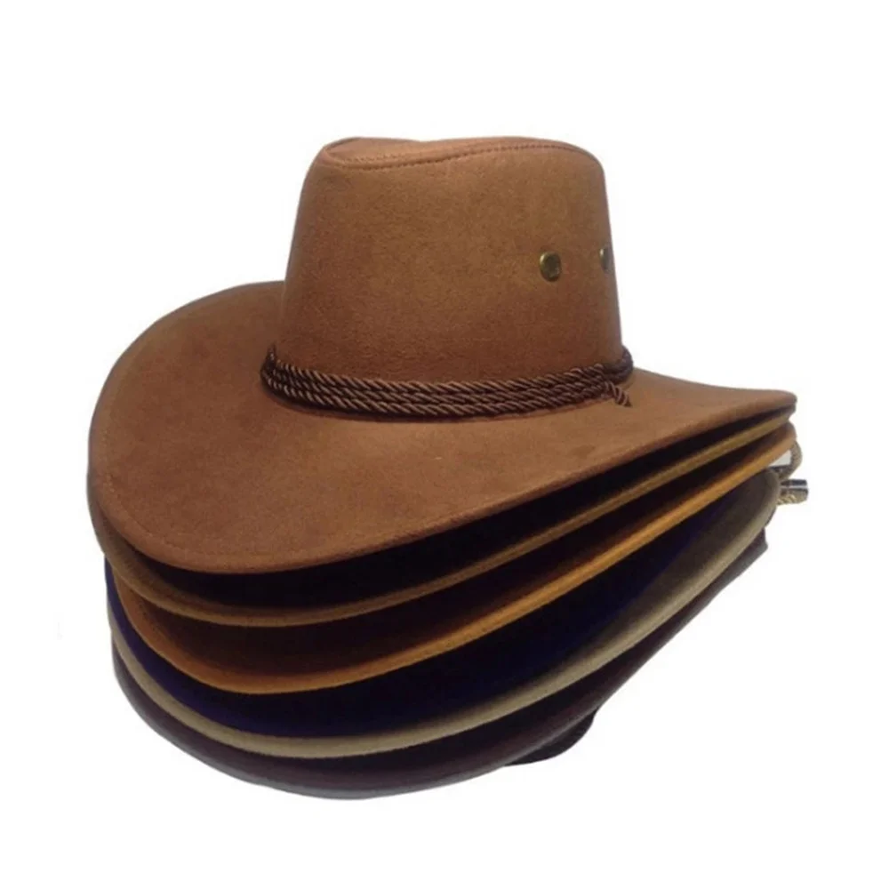 Fast Drop Shipping Cowboy Hat Unisex Faux Leather Sunhat Wild Brim Panama Hat Visor Hats Sombrero De Vaquero Occidental