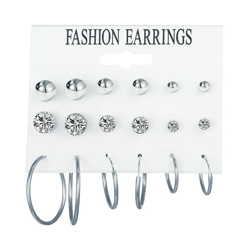 Crystal Stud Earrings Set With Card Zircon Balls Love Flowers Earrings Women Imulated Pearl Earring Kit Wedding Bride  Jewelry