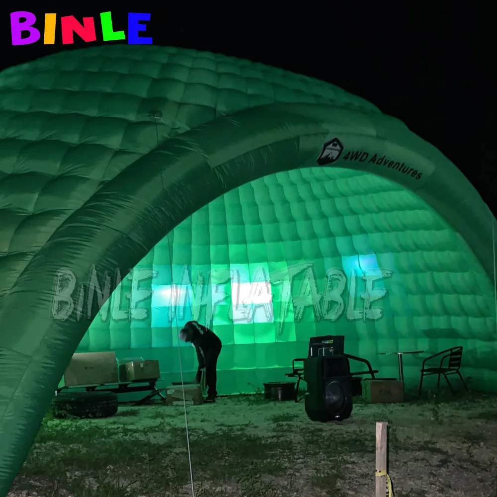 8x7x5m große grüne party Disco iglu zelt aufblasbare half dome zelt mit led-leuchten für auto werbung, messe, event,