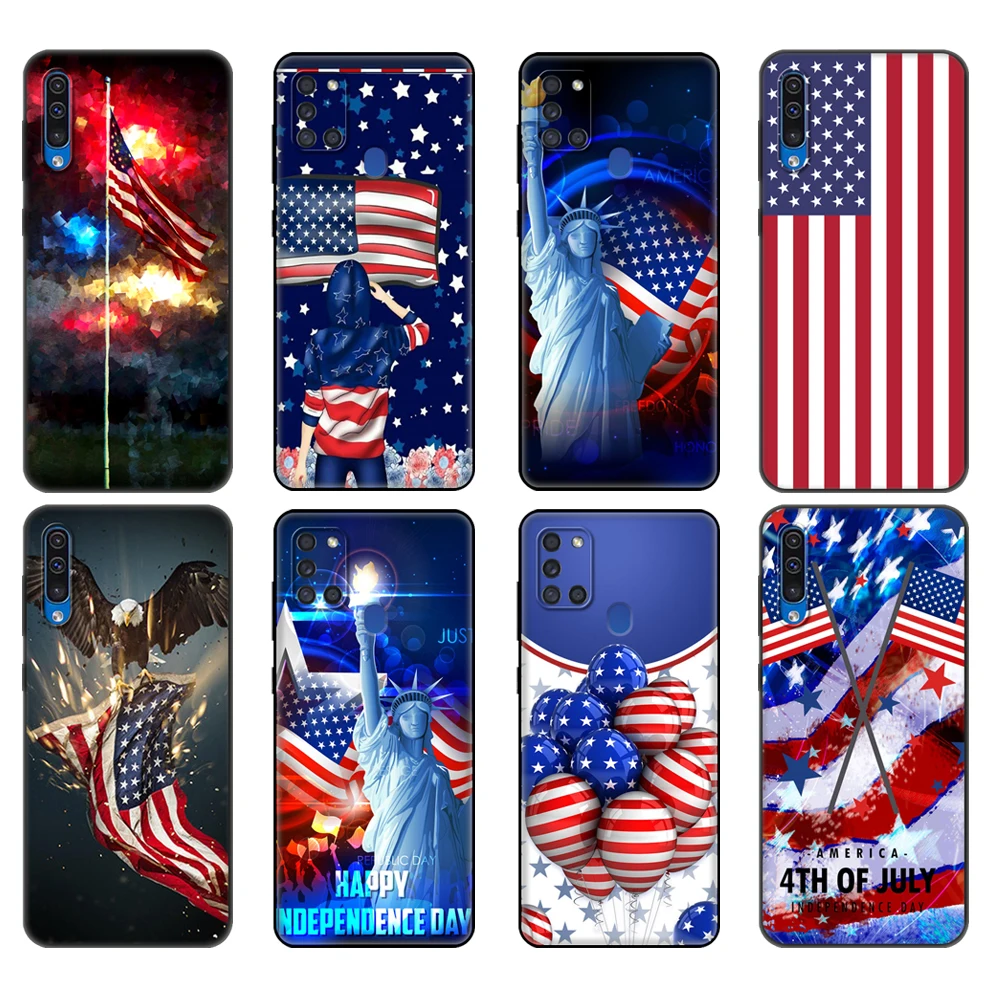 Black tpu Case For Samsung Galaxy A50 50S A30S A10 A01 A11 A21S A31 A41 A51 A71 M21 M30S S10 LITE Cover America USA Flag